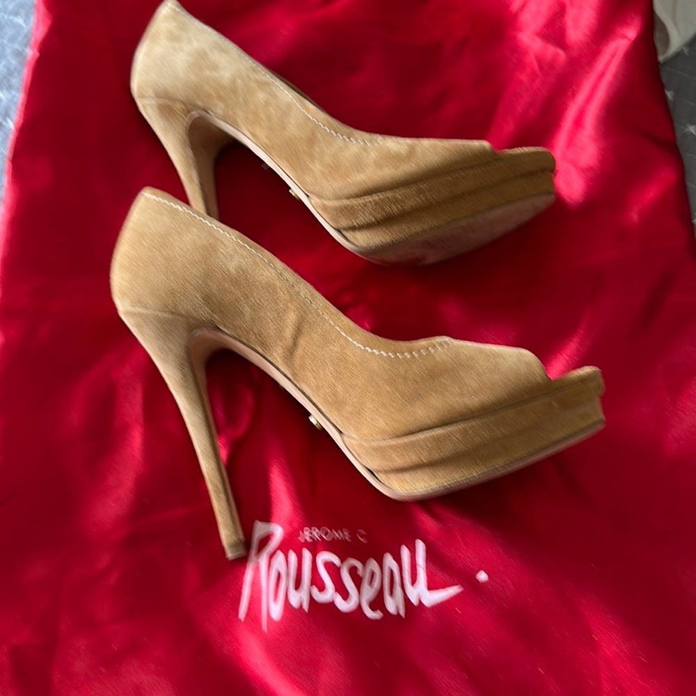 Jerome C Rousseau suede peep toe stilettos heels 37 7